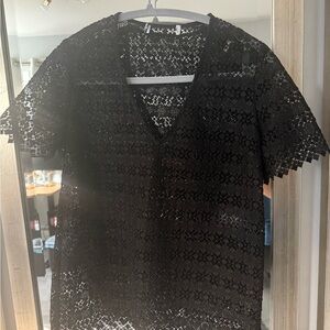 Sandro Black Crochet Lace V-Neck Top